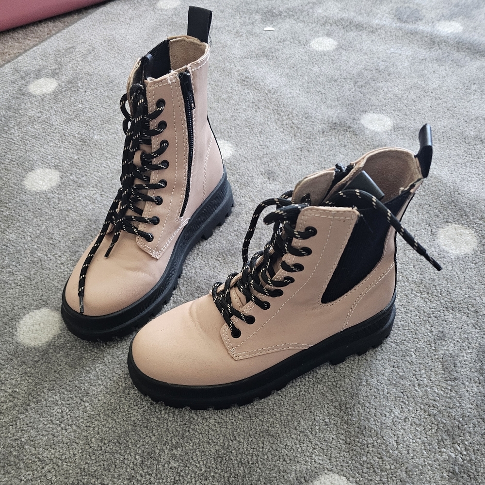 Light pink combat boots
